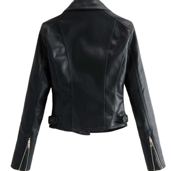 Modern Biker Chick Moto Faux leather Zipper Detail Motorcycle Jacket - Picture 3 of 12